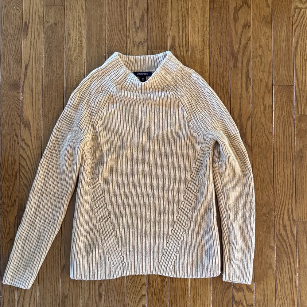 Lands' End Cream Ribbed Knit Sweater